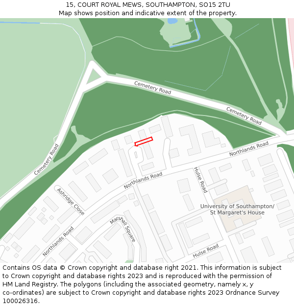 15, COURT ROYAL MEWS, SOUTHAMPTON, SO15 2TU: Location map and indicative extent of plot