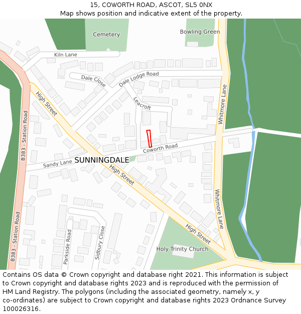 15, COWORTH ROAD, ASCOT, SL5 0NX: Location map and indicative extent of plot