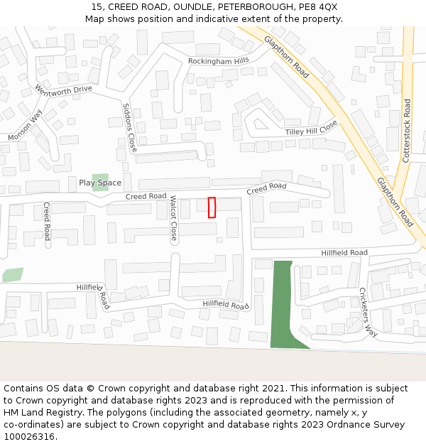 15, CREED ROAD, OUNDLE, PETERBOROUGH, PE8 4QX: Location map and indicative extent of plot