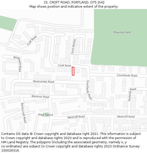 15, CROFT ROAD, PORTLAND, DT5 2HQ: Location map and indicative extent of plot