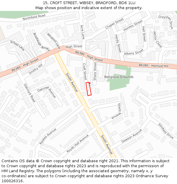 15, CROFT STREET, WIBSEY, BRADFORD, BD6 1LU: Location map and indicative extent of plot