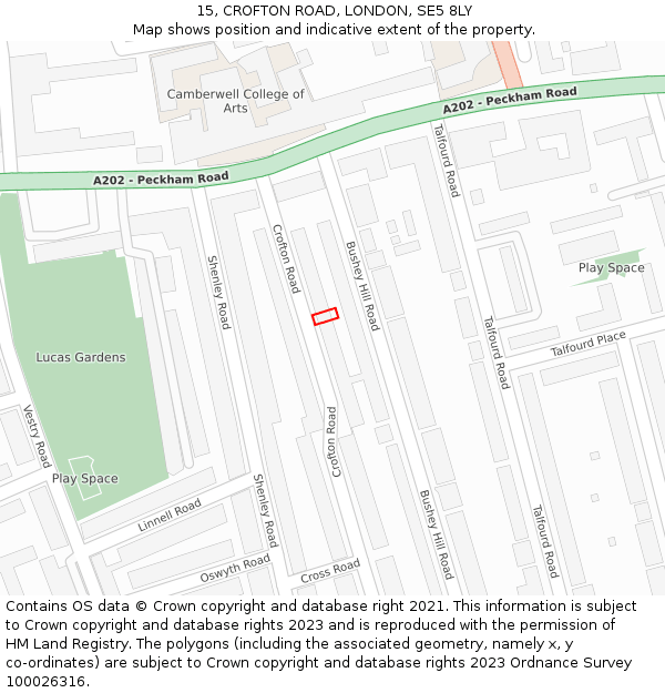 15, CROFTON ROAD, LONDON, SE5 8LY: Location map and indicative extent of plot