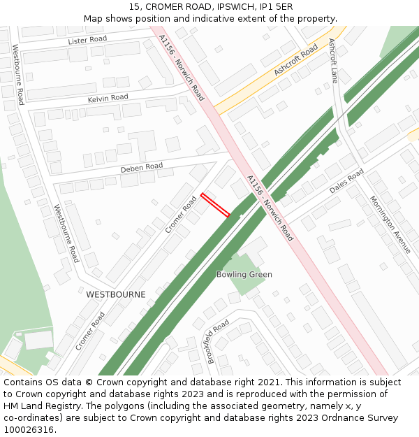 15, CROMER ROAD, IPSWICH, IP1 5ER: Location map and indicative extent of plot