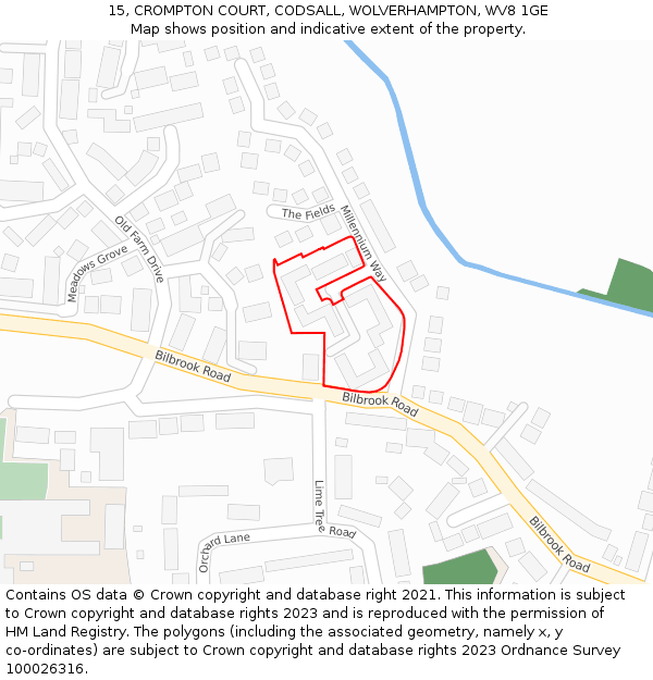 15, CROMPTON COURT, CODSALL, WOLVERHAMPTON, WV8 1GE: Location map and indicative extent of plot