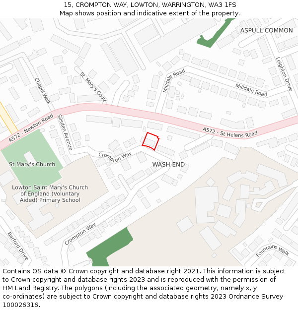 15, CROMPTON WAY, LOWTON, WARRINGTON, WA3 1FS: Location map and indicative extent of plot