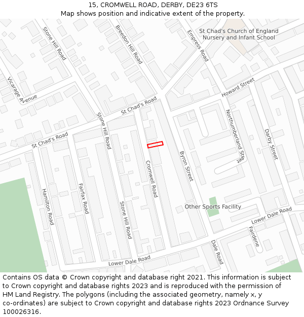 15, CROMWELL ROAD, DERBY, DE23 6TS: Location map and indicative extent of plot
