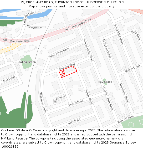 15, CROSLAND ROAD, THORNTON LODGE, HUDDERSFIELD, HD1 3JS: Location map and indicative extent of plot