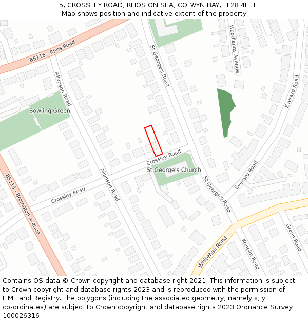 15, CROSSLEY ROAD, RHOS ON SEA, COLWYN BAY, LL28 4HH: Location map and indicative extent of plot