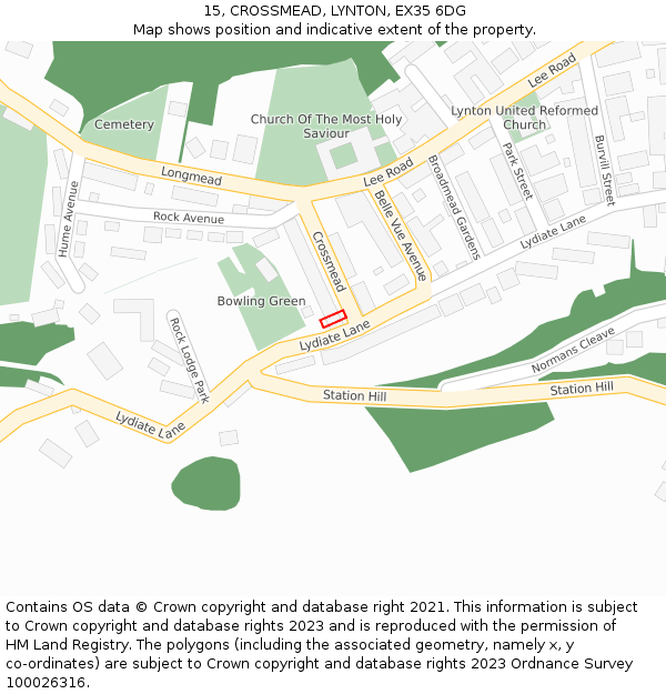 15, CROSSMEAD, LYNTON, EX35 6DG: Location map and indicative extent of plot