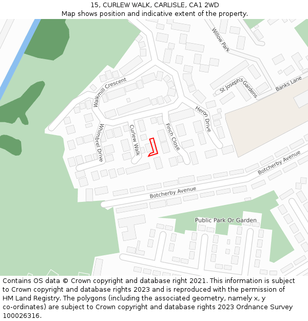 15, CURLEW WALK, CARLISLE, CA1 2WD: Location map and indicative extent of plot