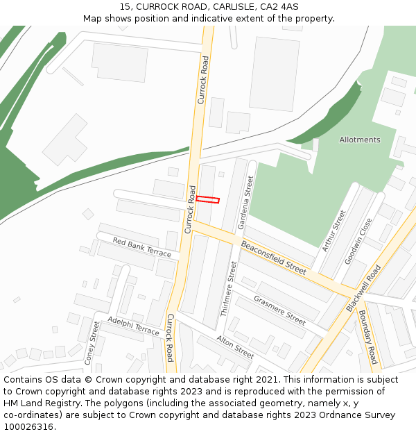 15, CURROCK ROAD, CARLISLE, CA2 4AS: Location map and indicative extent of plot