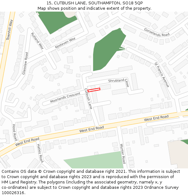 15, CUTBUSH LANE, SOUTHAMPTON, SO18 5QP: Location map and indicative extent of plot