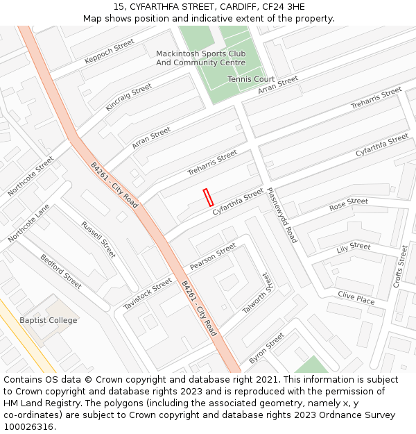 15, CYFARTHFA STREET, CARDIFF, CF24 3HE: Location map and indicative extent of plot