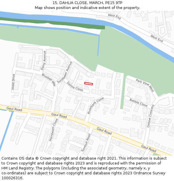 15, DAHLIA CLOSE, MARCH, PE15 9TP: Location map and indicative extent of plot
