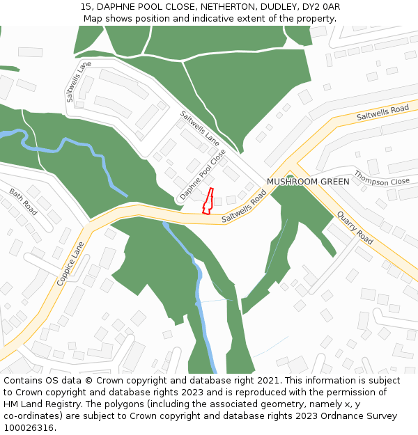 15, DAPHNE POOL CLOSE, NETHERTON, DUDLEY, DY2 0AR: Location map and indicative extent of plot