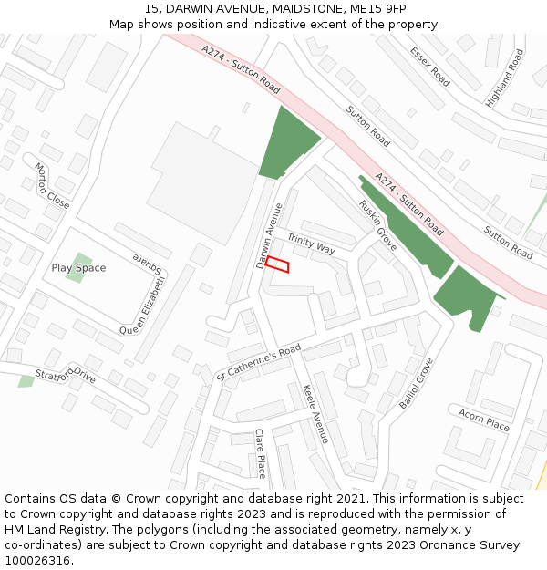 15, DARWIN AVENUE, MAIDSTONE, ME15 9FP: Location map and indicative extent of plot