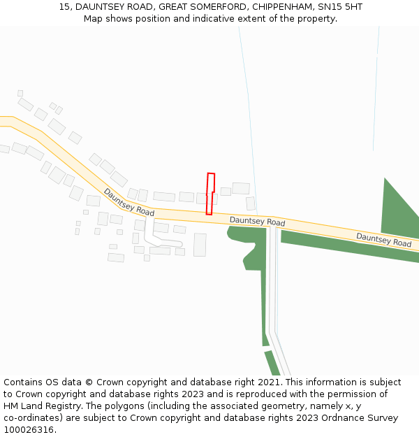 15, DAUNTSEY ROAD, GREAT SOMERFORD, CHIPPENHAM, SN15 5HT: Location map and indicative extent of plot