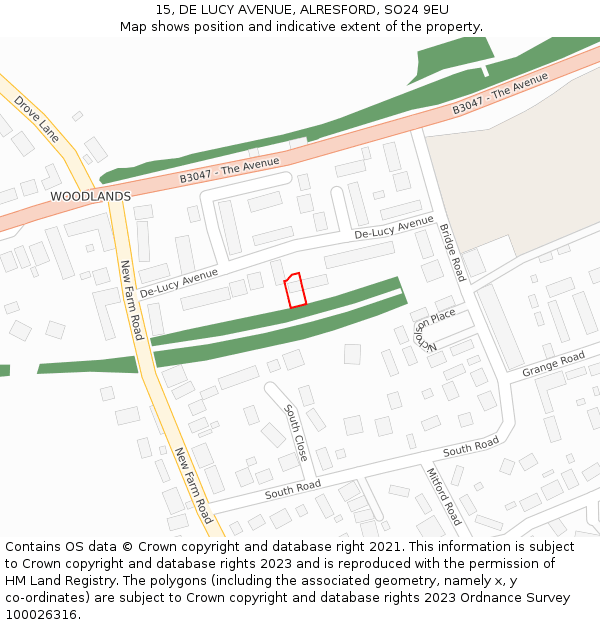 15, DE LUCY AVENUE, ALRESFORD, SO24 9EU: Location map and indicative extent of plot