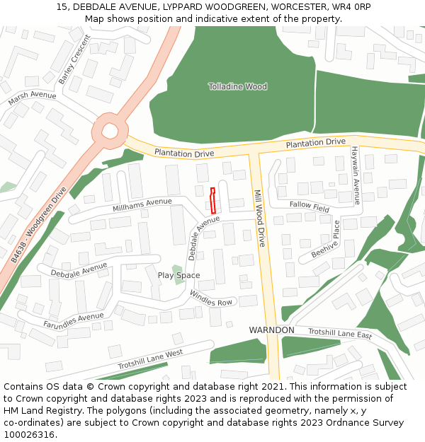 15, DEBDALE AVENUE, LYPPARD WOODGREEN, WORCESTER, WR4 0RP: Location map and indicative extent of plot