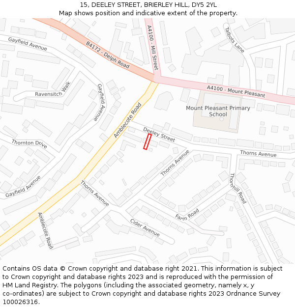 15, DEELEY STREET, BRIERLEY HILL, DY5 2YL: Location map and indicative extent of plot