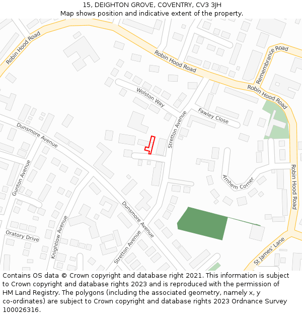15, DEIGHTON GROVE, COVENTRY, CV3 3JH: Location map and indicative extent of plot
