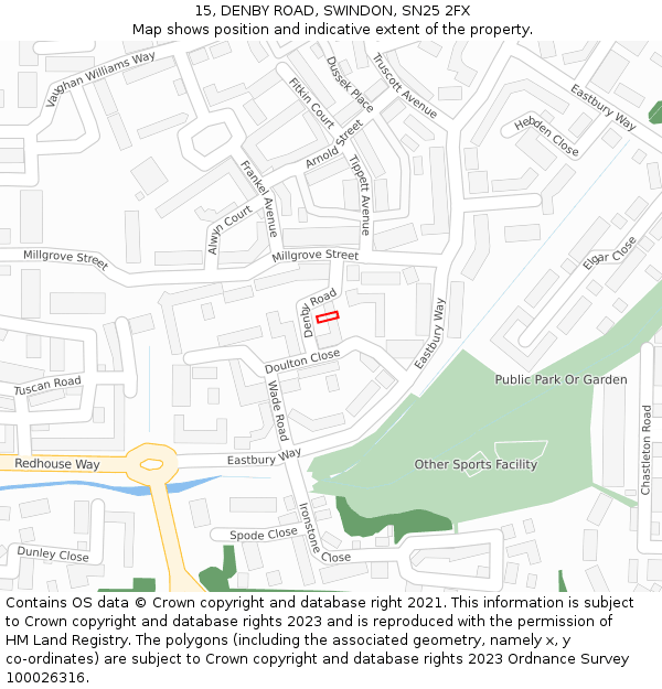 15, DENBY ROAD, SWINDON, SN25 2FX: Location map and indicative extent of plot