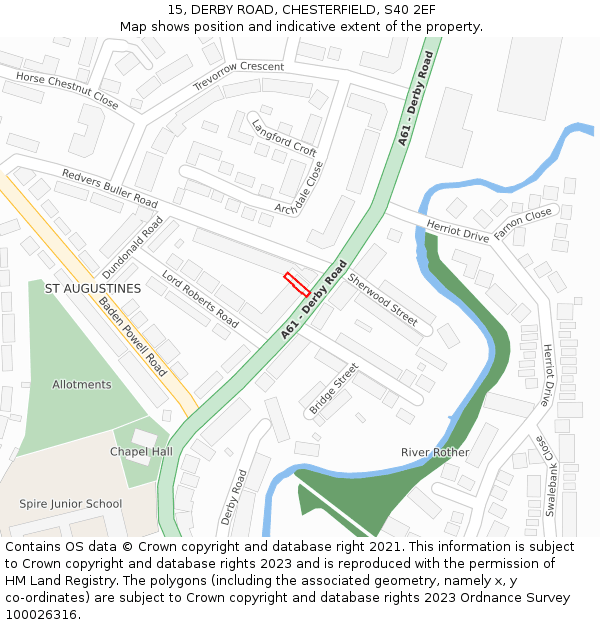 15, DERBY ROAD, CHESTERFIELD, S40 2EF: Location map and indicative extent of plot