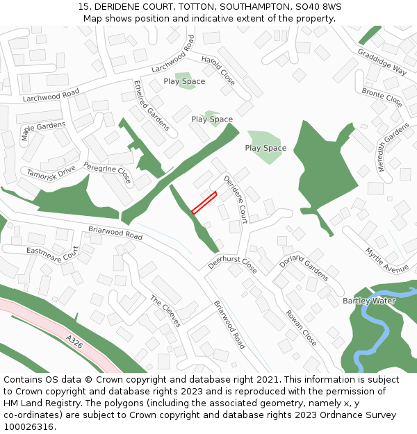 15, DERIDENE COURT, TOTTON, SOUTHAMPTON, SO40 8WS: Location map and indicative extent of plot