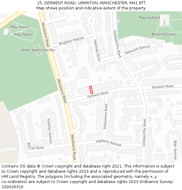 15, DERWENT ROAD, URMSTON, MANCHESTER, M41 8TT: Location map and indicative extent of plot