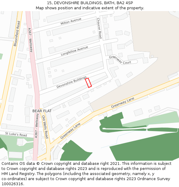 15, DEVONSHIRE BUILDINGS, BATH, BA2 4SP: Location map and indicative extent of plot