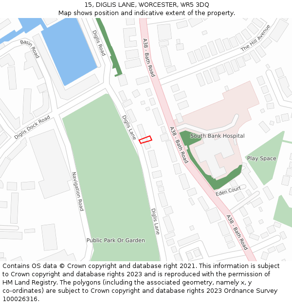15, DIGLIS LANE, WORCESTER, WR5 3DQ: Location map and indicative extent of plot