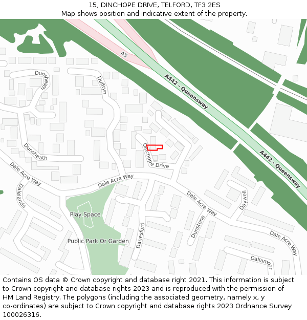 15, DINCHOPE DRIVE, TELFORD, TF3 2ES: Location map and indicative extent of plot