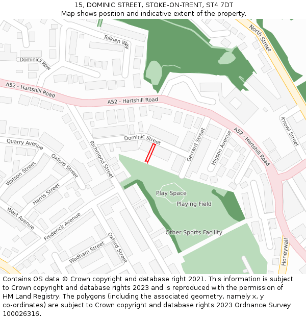 15, DOMINIC STREET, STOKE-ON-TRENT, ST4 7DT: Location map and indicative extent of plot