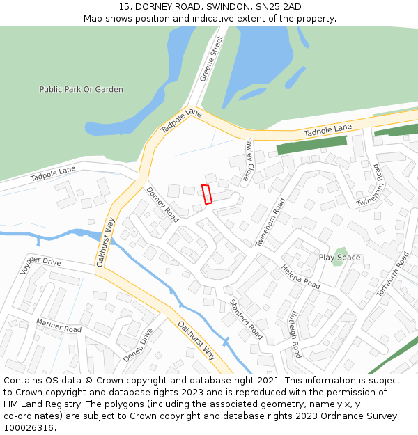 15, DORNEY ROAD, SWINDON, SN25 2AD: Location map and indicative extent of plot