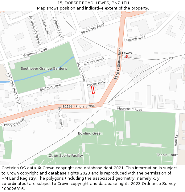 15, DORSET ROAD, LEWES, BN7 1TH: Location map and indicative extent of plot