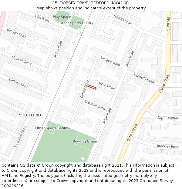15, DORSEY DRIVE, BEDFORD, MK42 9FL: Location map and indicative extent of plot