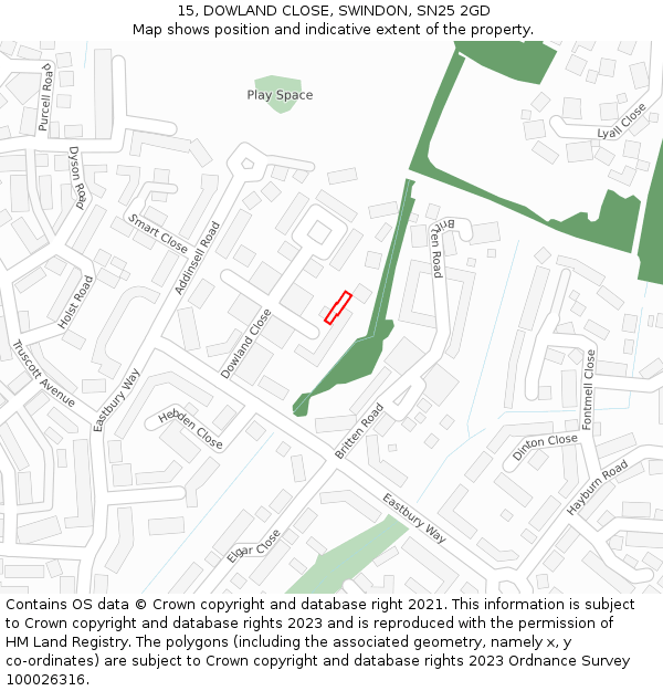 15, DOWLAND CLOSE, SWINDON, SN25 2GD: Location map and indicative extent of plot