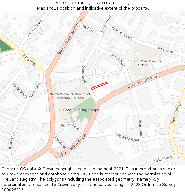 15, DRUID STREET, HINCKLEY, LE10 1QG: Location map and indicative extent of plot