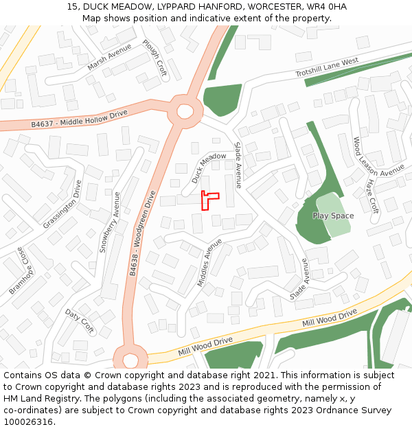 15, DUCK MEADOW, LYPPARD HANFORD, WORCESTER, WR4 0HA: Location map and indicative extent of plot