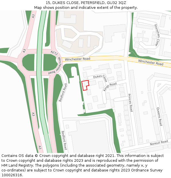 15, DUKES CLOSE, PETERSFIELD, GU32 3QZ: Location map and indicative extent of plot