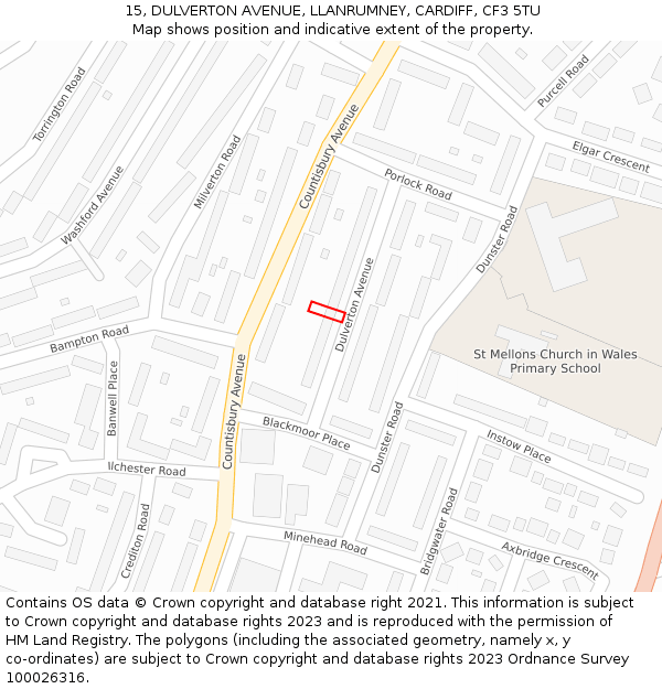 15, DULVERTON AVENUE, LLANRUMNEY, CARDIFF, CF3 5TU: Location map and indicative extent of plot