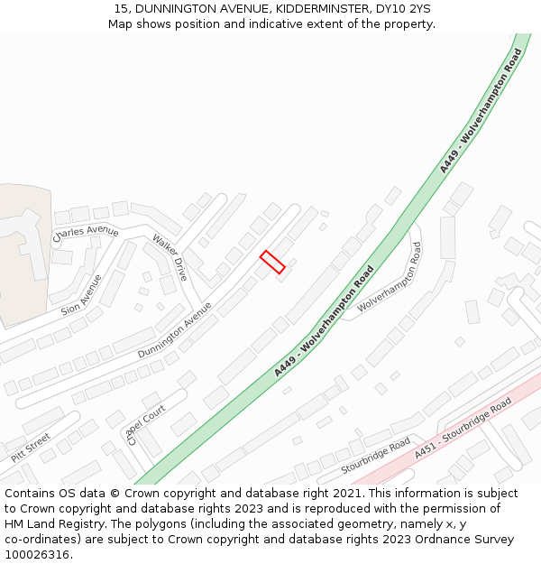 15, DUNNINGTON AVENUE, KIDDERMINSTER, DY10 2YS: Location map and indicative extent of plot