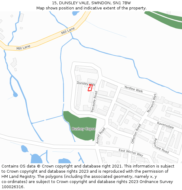 15, DUNSLEY VALE, SWINDON, SN1 7BW: Location map and indicative extent of plot