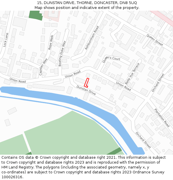 15, DUNSTAN DRIVE, THORNE, DONCASTER, DN8 5UQ: Location map and indicative extent of plot