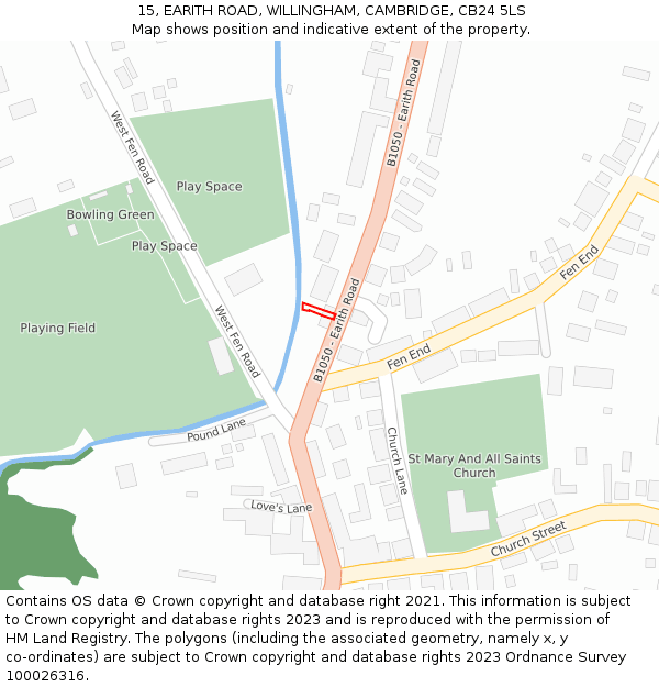 15, EARITH ROAD, WILLINGHAM, CAMBRIDGE, CB24 5LS: Location map and indicative extent of plot