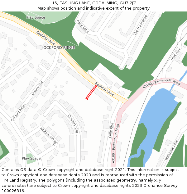15, EASHING LANE, GODALMING, GU7 2JZ: Location map and indicative extent of plot