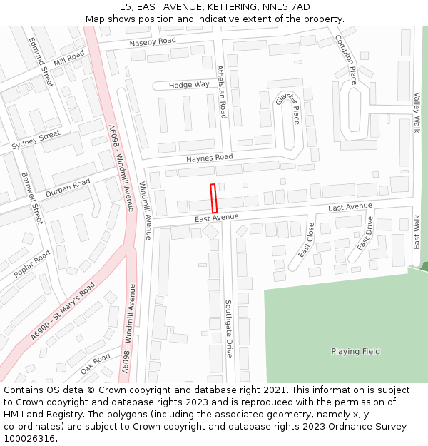 15, EAST AVENUE, KETTERING, NN15 7AD: Location map and indicative extent of plot