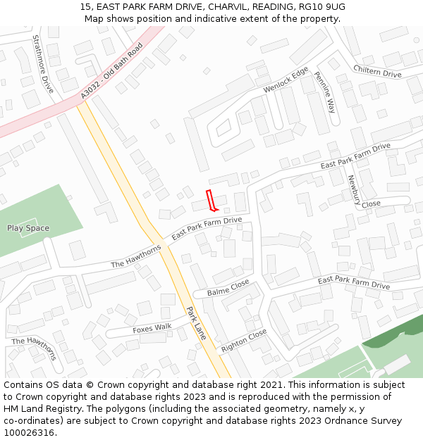 15, EAST PARK FARM DRIVE, CHARVIL, READING, RG10 9UG: Location map and indicative extent of plot