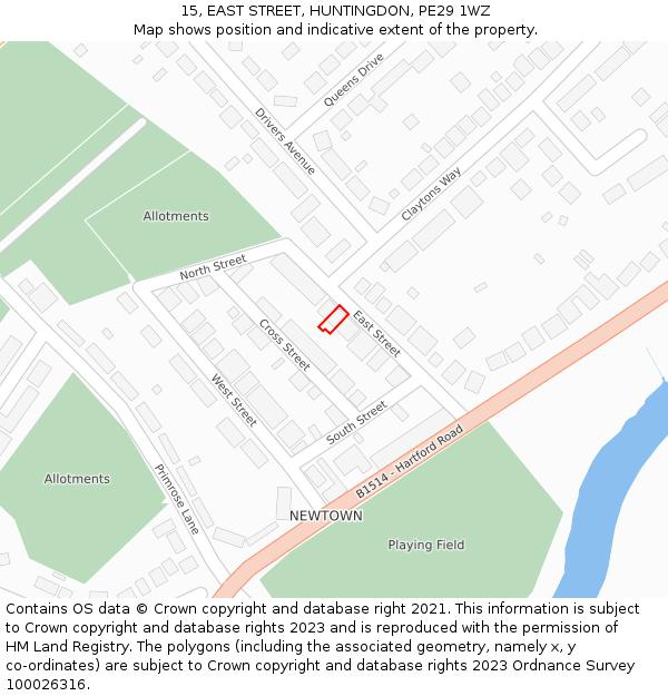 15, EAST STREET, HUNTINGDON, PE29 1WZ: Location map and indicative extent of plot