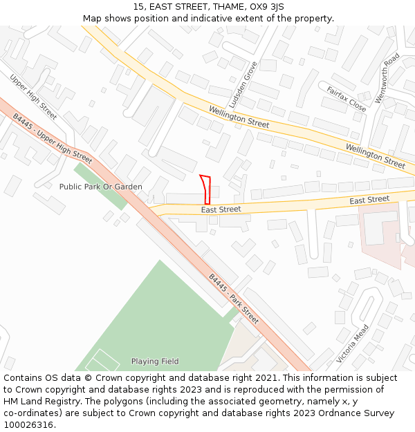 15, EAST STREET, THAME, OX9 3JS: Location map and indicative extent of plot